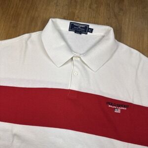 Vintage Ralph Lauren Polo Sport Short Sleeve Polo Men's XLT White/Red Stripe